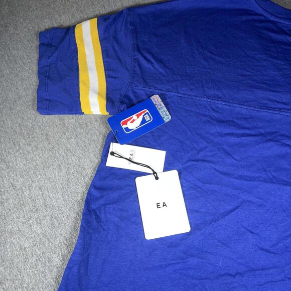 NWT NBA Womans XXL Golden State Warriors Blue Sport Crop top Shirt Yellow Stripe - Picture 6 of 8